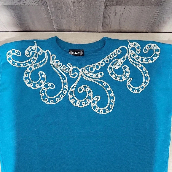 Eckos Womens 7 Vintage Knit Sweater Embroidered Studded Swirl Western - Picture 6 of 6